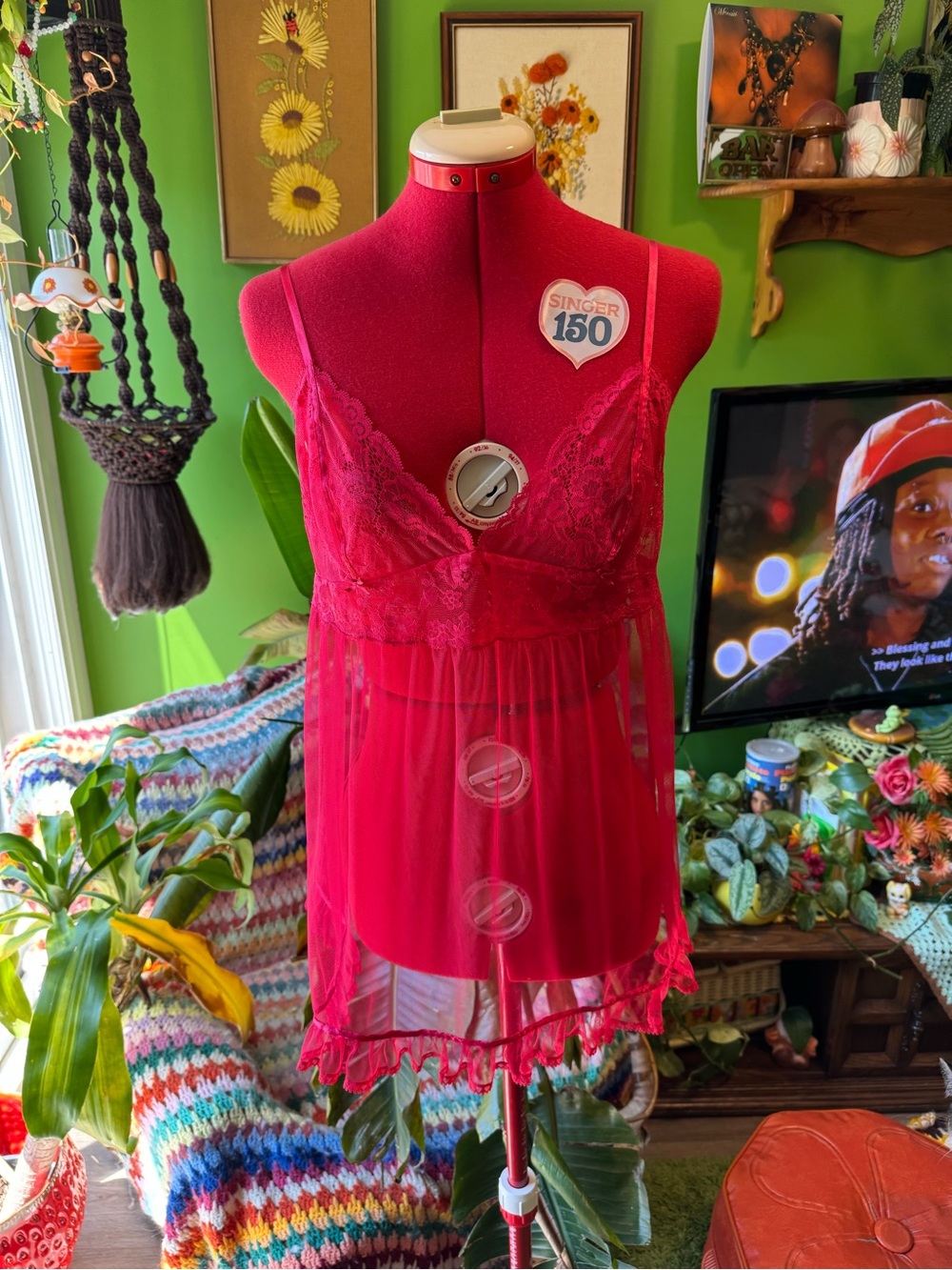 Victoria's Secret Red Lace & Sheer Chemise